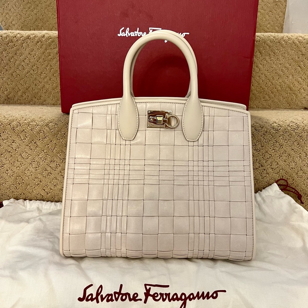 Authentic ferragamo studio box woven leather